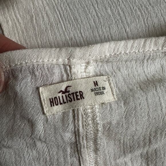 Hollister Cream Babydoll Top Crochet Lace Up Trim Tassel Flutter Sleeve Y2K - Picture 3 of 6